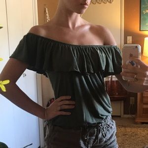 Express Off The Shoulders Olive Green Top